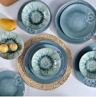 ब्लू ग्रीन कैम्पिंग मेलामाइन डिनर सेट इनडोर और आउटडोर के लिए