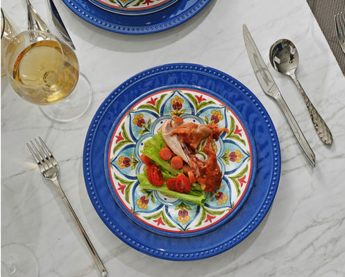 मेलामाइन डिनरवेयर सेट, 4 लोगों के लिए 12 पीस डिश सेट, प्लेट और बाउल सेट आउटडोर डिनरवेयर, डिशवॉशर सुरक्षित BPA मुक्त (Re