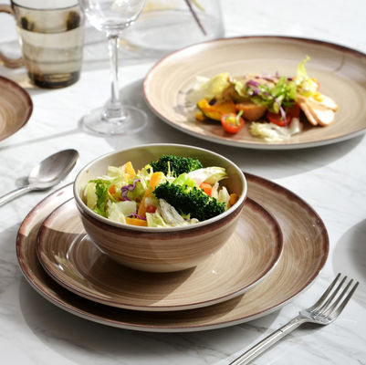 भूरे रंग की प्लेटें मेलामाइन सेट चिप मुक्त गोल