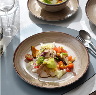 भूरे रंग की प्लेटें मेलामाइन सेट चिप मुक्त गोल