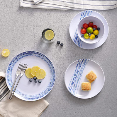 12pcs देहाती मेलामाइन डिनरवेयर सेट डिशवॉशर सुरक्षित बारिश