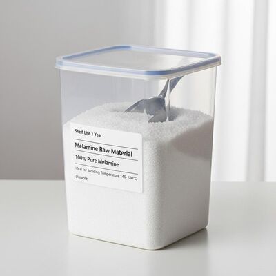 शेल्फ लाइफ 1 वर्ष मेलामाइन कच्चा माल 100 प्रतिशत मेलामाइन मोल्डिंग के लिए आदर्श तापमान 140-180 डिग्री सेल्सियस टिकाऊ